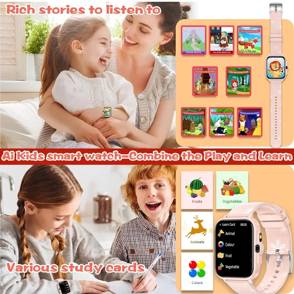 Smartwatch for kids girls age 5-12, AI functions games HD touch screen watches